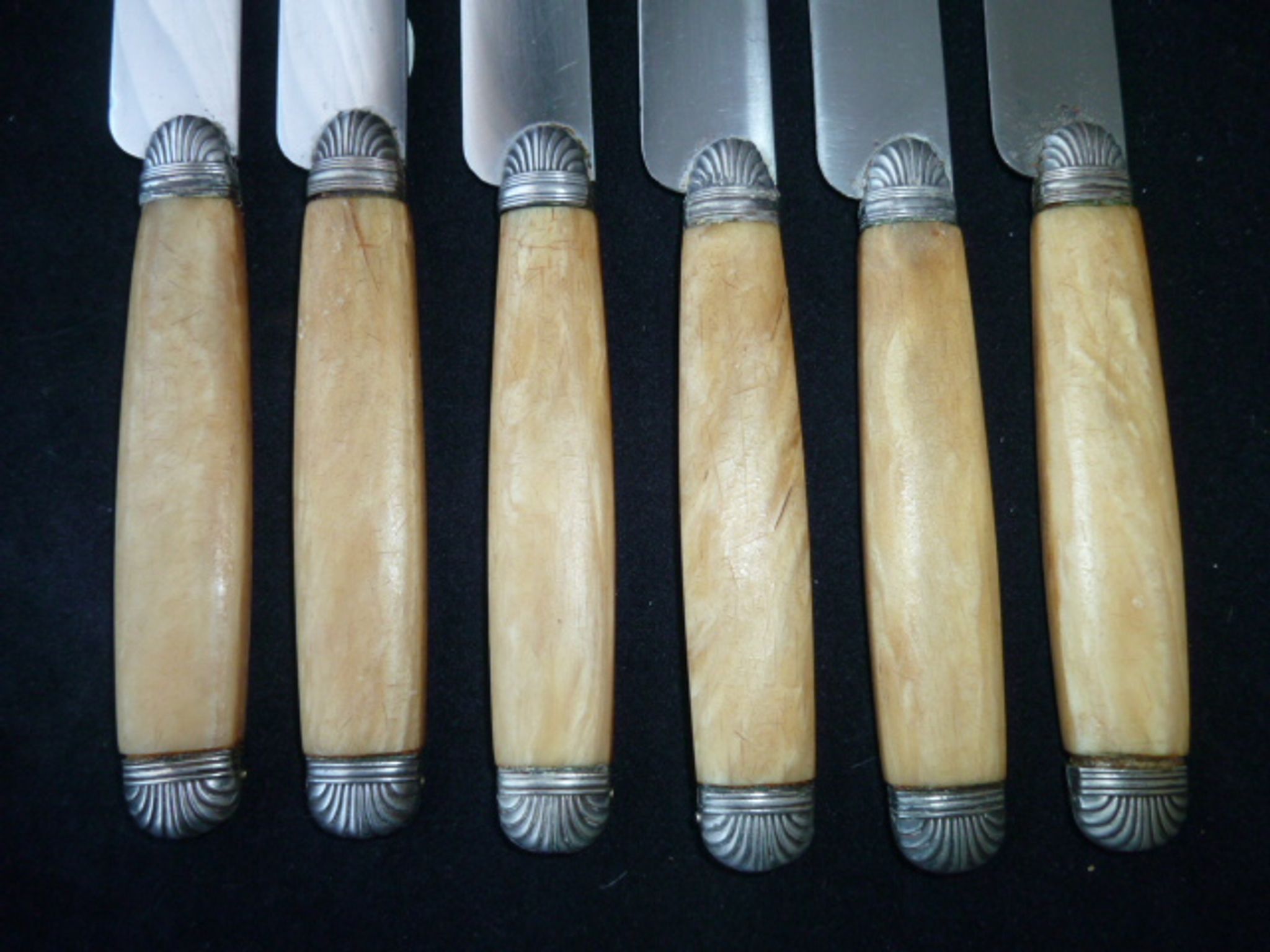 Set of 6 table knives Inoxidable steel and horn Stamped Châtellerault