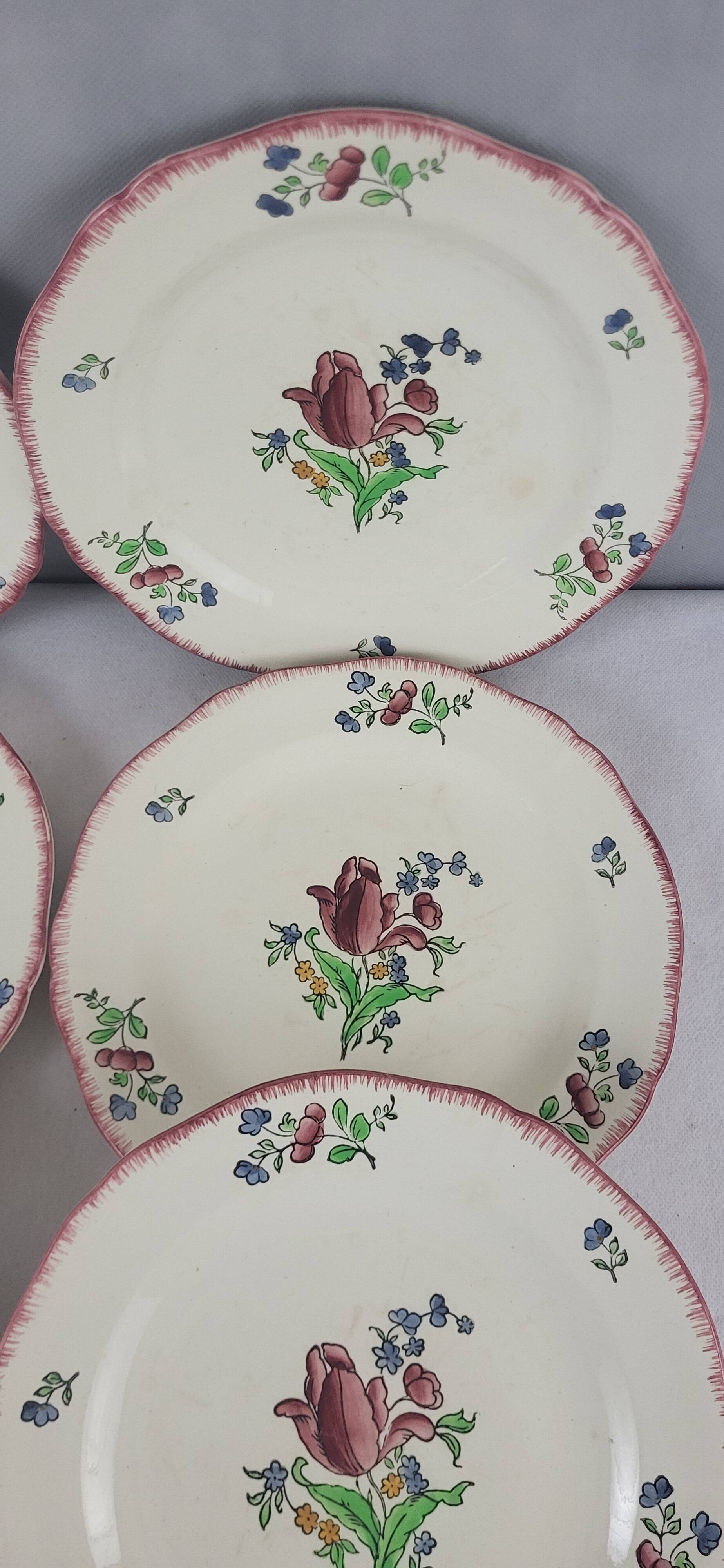 6 Gien earthenware dinner plates, Lorraine pattern