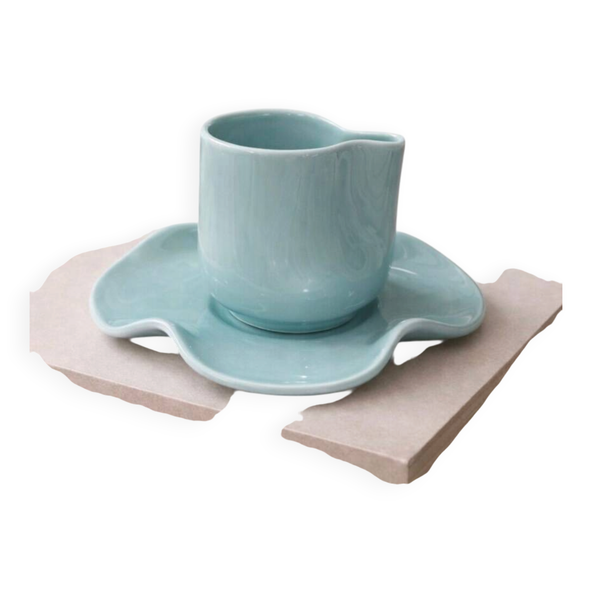Set of wavy ceramic cup and saucer - sky blue
