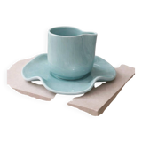 Set of wavy ceramic cup and saucer - sky blue