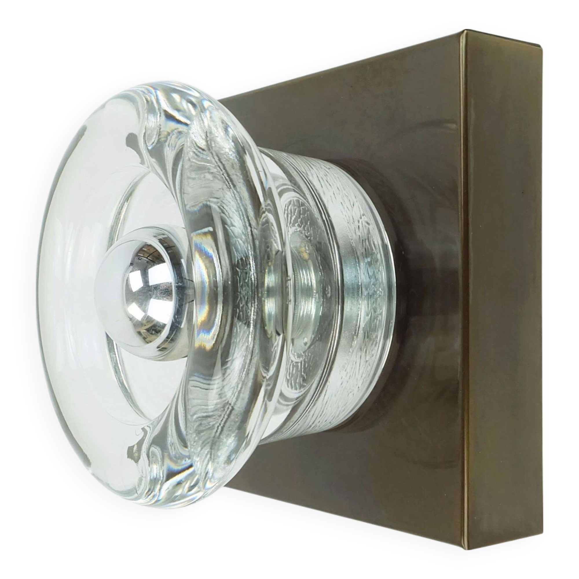 1960s 70s space age sconce by cosack-leuchten metal and thick glass