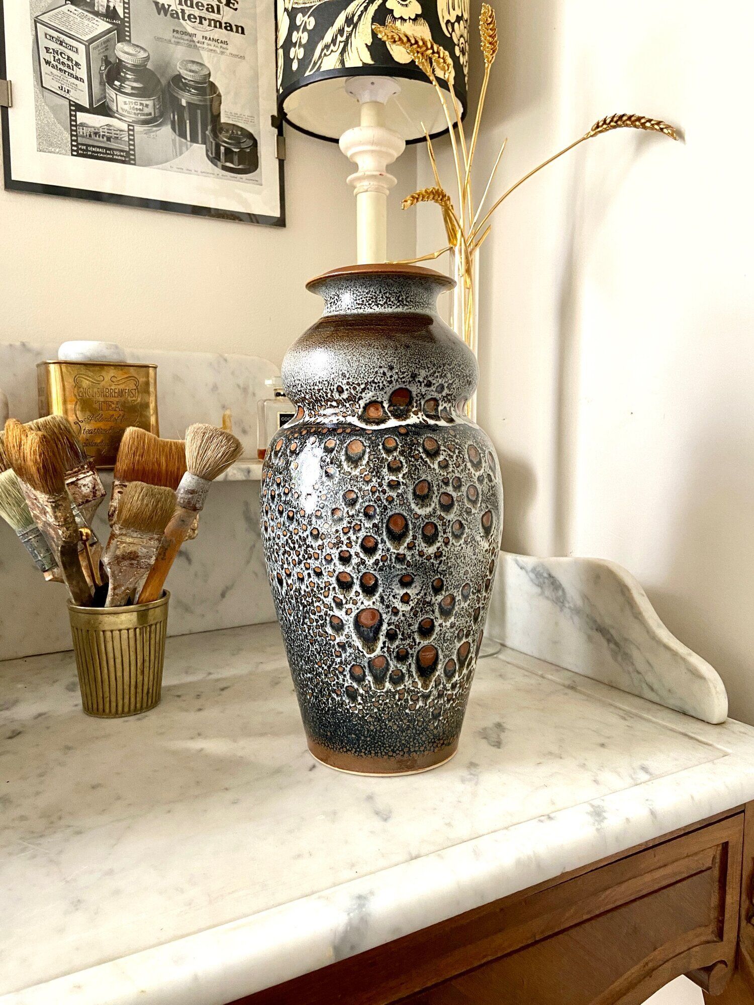 Brown and black glazed ceramic vase