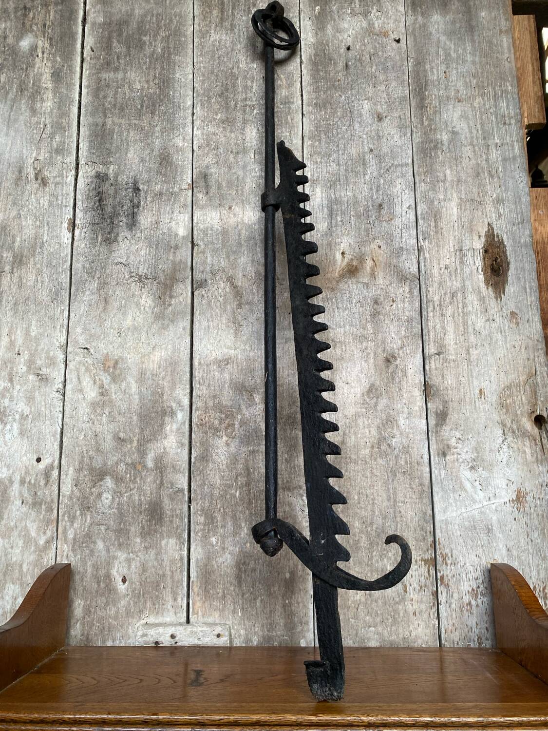 Old black wrought iron fireplace rack 18th century vintage