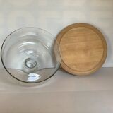 Plateau à fromage cloche à fromage année 70 bois et verre