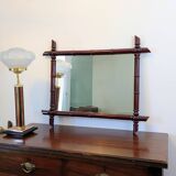 Vintage mirror with a bamboo effect in burgundy, chic exotic style - 79 x 64 cm