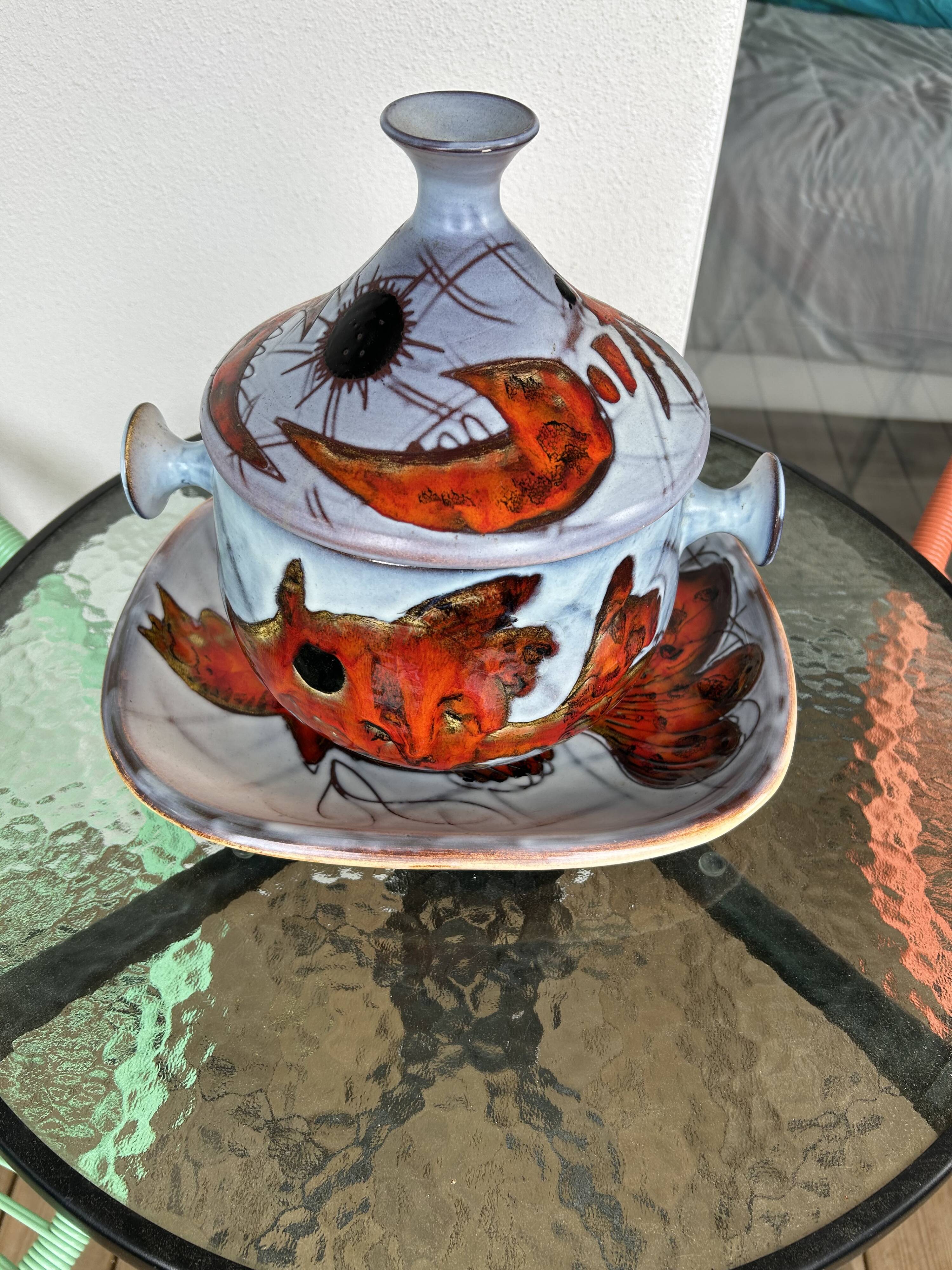 soup tureen and earthenware dish Monique Pansier Brunner