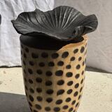 Stool, side table, cylindrical solid mango wood end table.