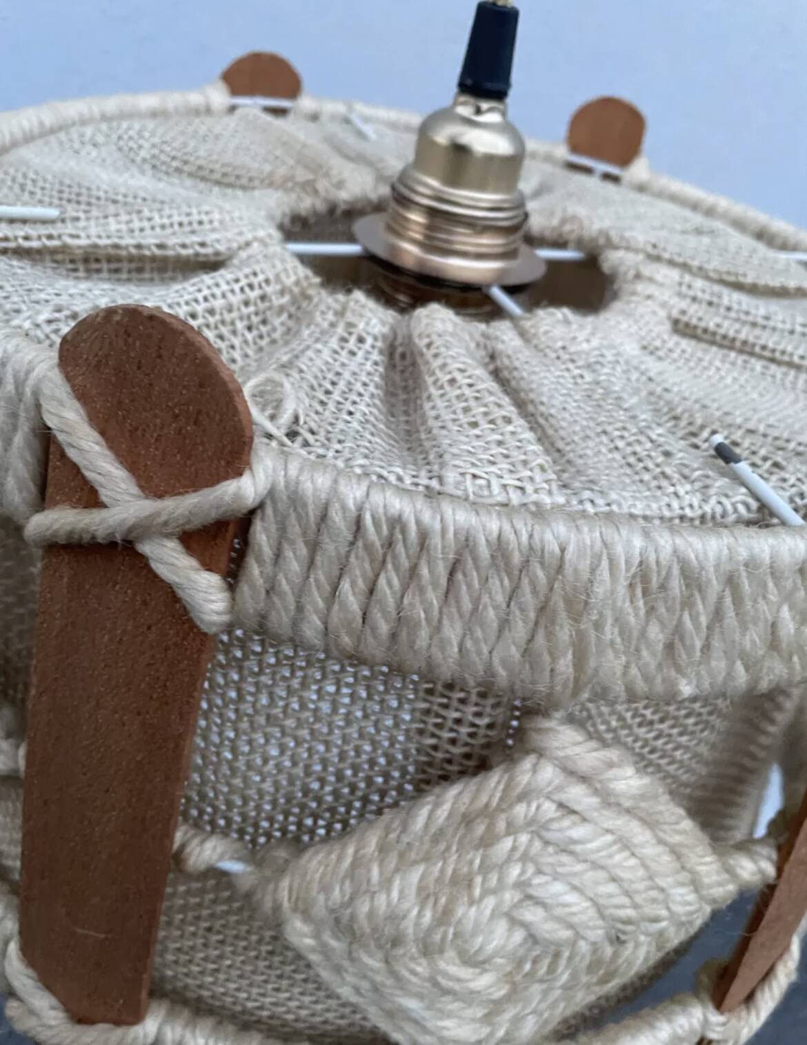 Scandinavian style jute and wood pendant light