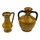 Pair of Vintage Coulobres Vases in Ochre Ceramic