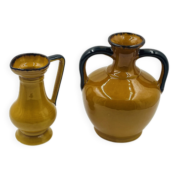 Duo de Vases Vintage Coulobres en Céramique Ocre