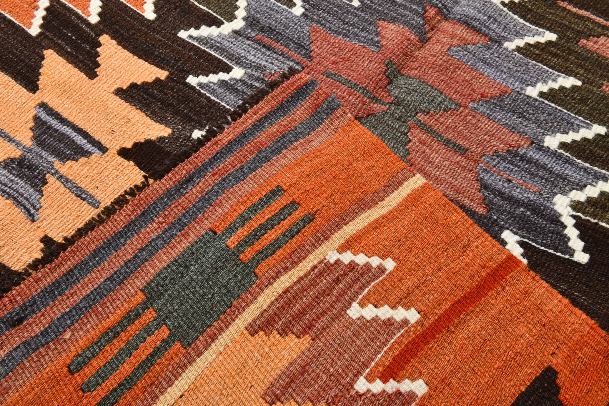 5x11 Multicolor Geometric Style Kilim Rug, Hanmade Wool Area Rug, 162x342Cm