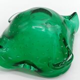 Cendrier ou vide poche en verre de Murano bullicante vert émeraudes des années 60