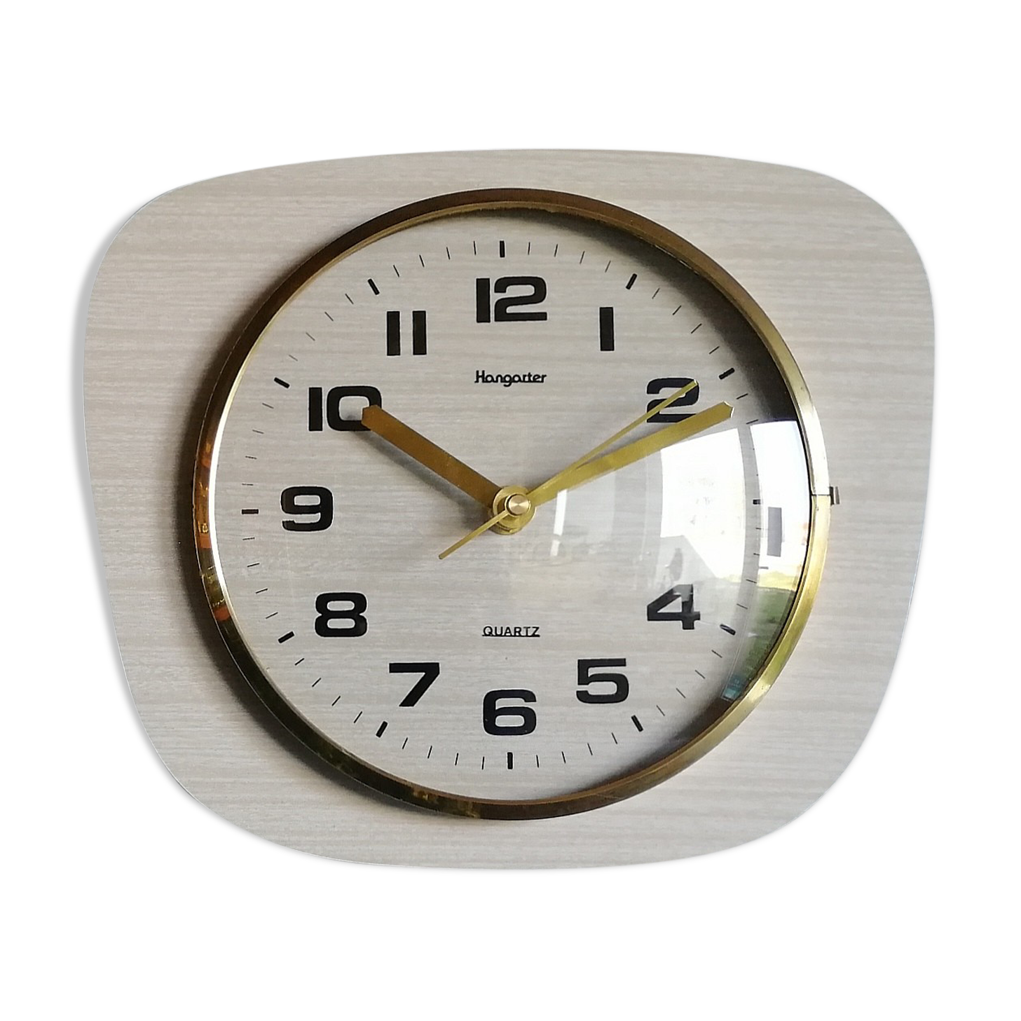 Vintage formica clock silent wall clock "Hangarter wood gray beige"