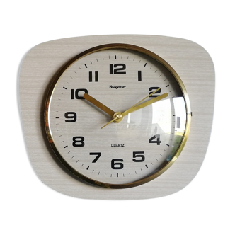 Vintage formica clock silent wall clock "Hangarter wood gray beige"