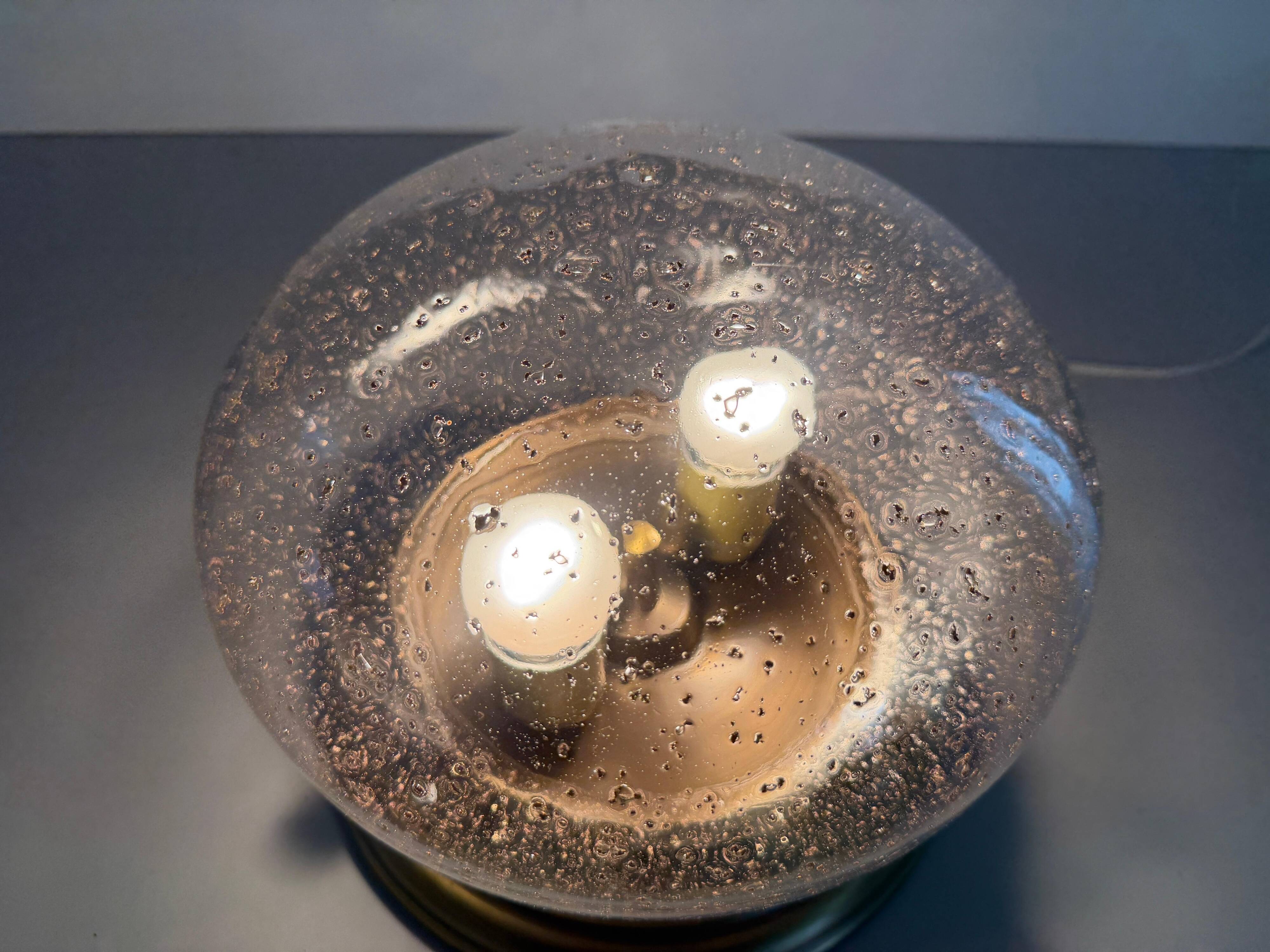 Flush glass shade with bubble pattern and brass base by Hillebrand, 1960s, Germany.