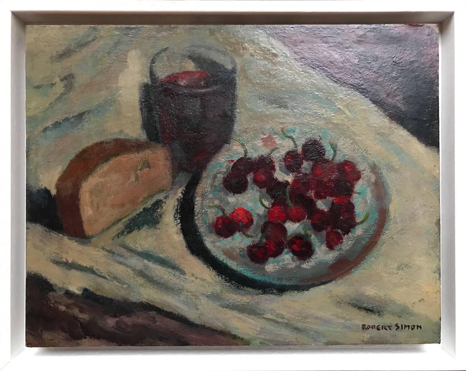 Oil on cardboard by Robert SIMON (1888-1961) Still life with cherries,