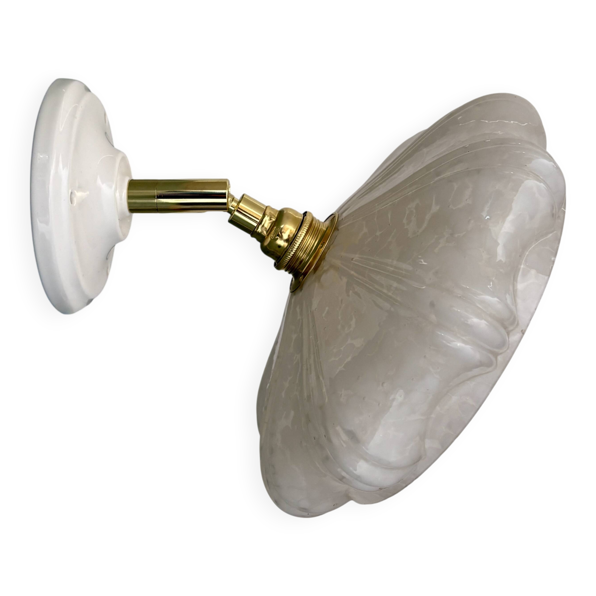 Vintage art deco wall lamp with white Clichy glass shade