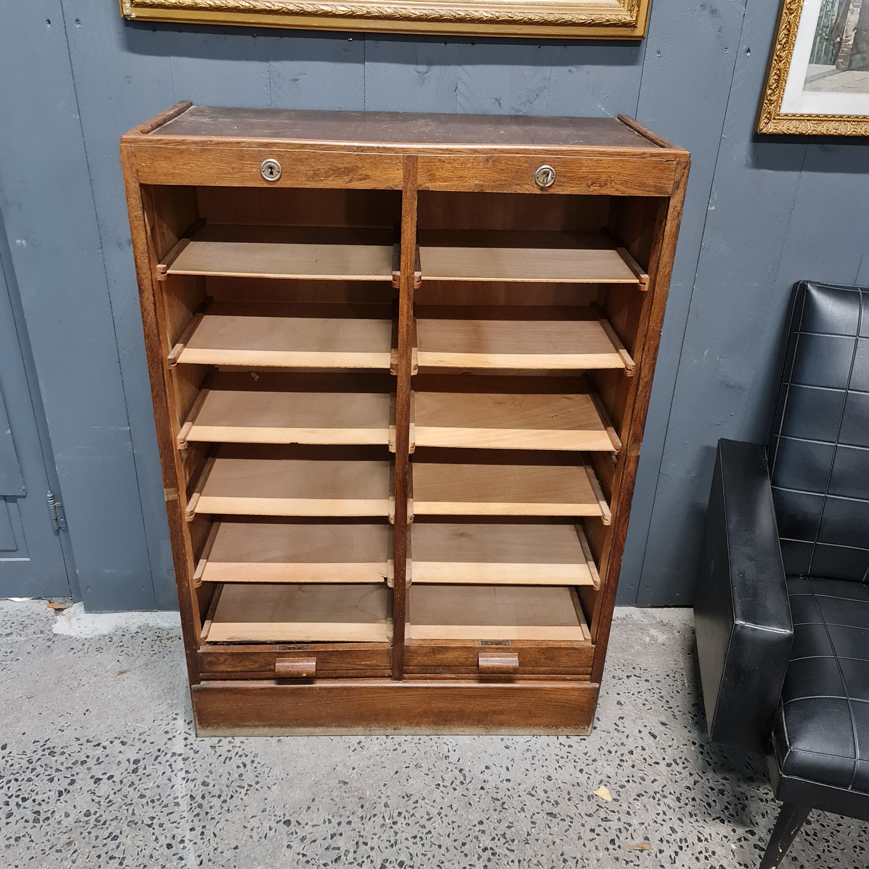 Double cabinet with curtain binders