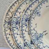 Set of 4 hollow aasiettes model Venice Opaque porcelain of Gien iron earth blue floral decoration
