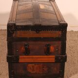 travel trunk from the early 20th century made of leather and wood