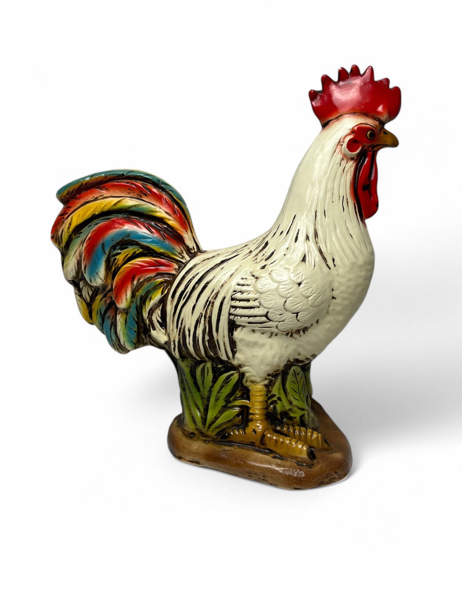 Plaster sculpture of a varnished cockerel from Jordan, mid-20th century