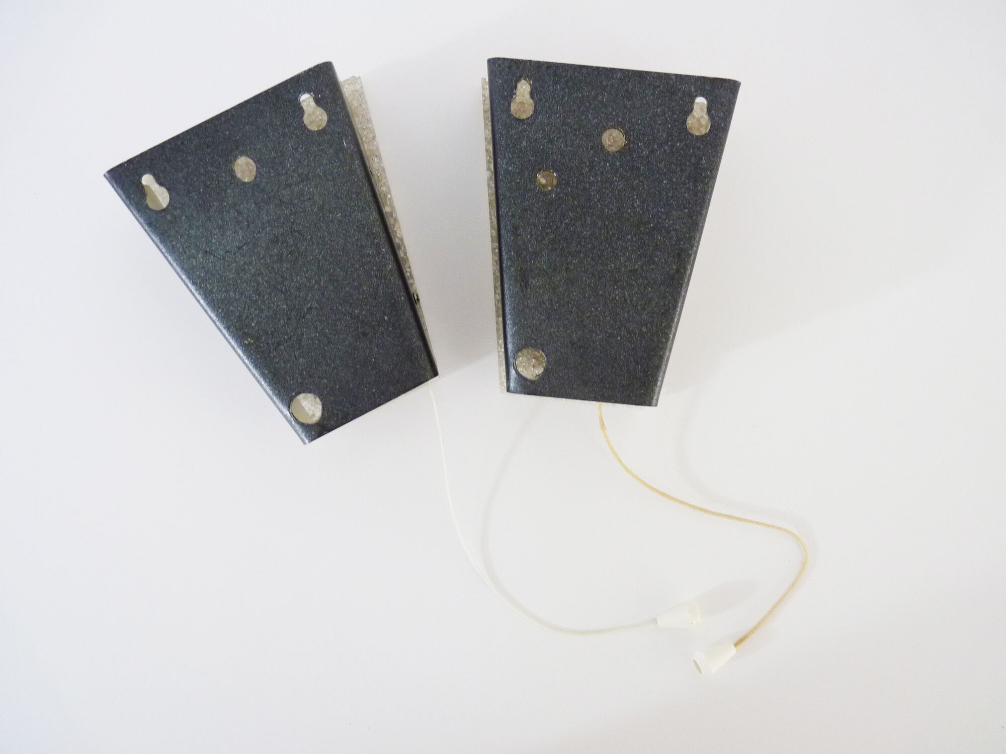 Pair of minimalist vintage appliques in granite perspex and metal structure. Year 50