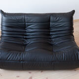 Set Togo leather black model designed by Michel Ducaroy 1973