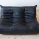 Set Togo leather black model designed by Michel Ducaroy 1973