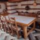 Large solid oak table, tiled top + 4 chairs