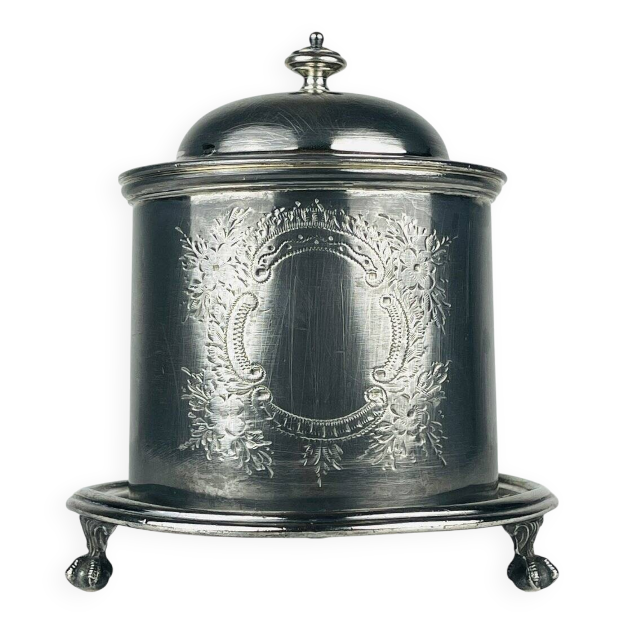 Antique silver biscuit box with silver plating by James Deakin & Sons, 1890s.