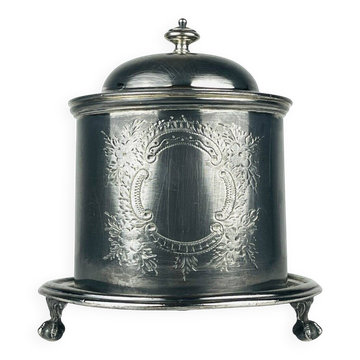 Antique silver biscuit box with silver plating by James Deakin & Sons, 1890s.