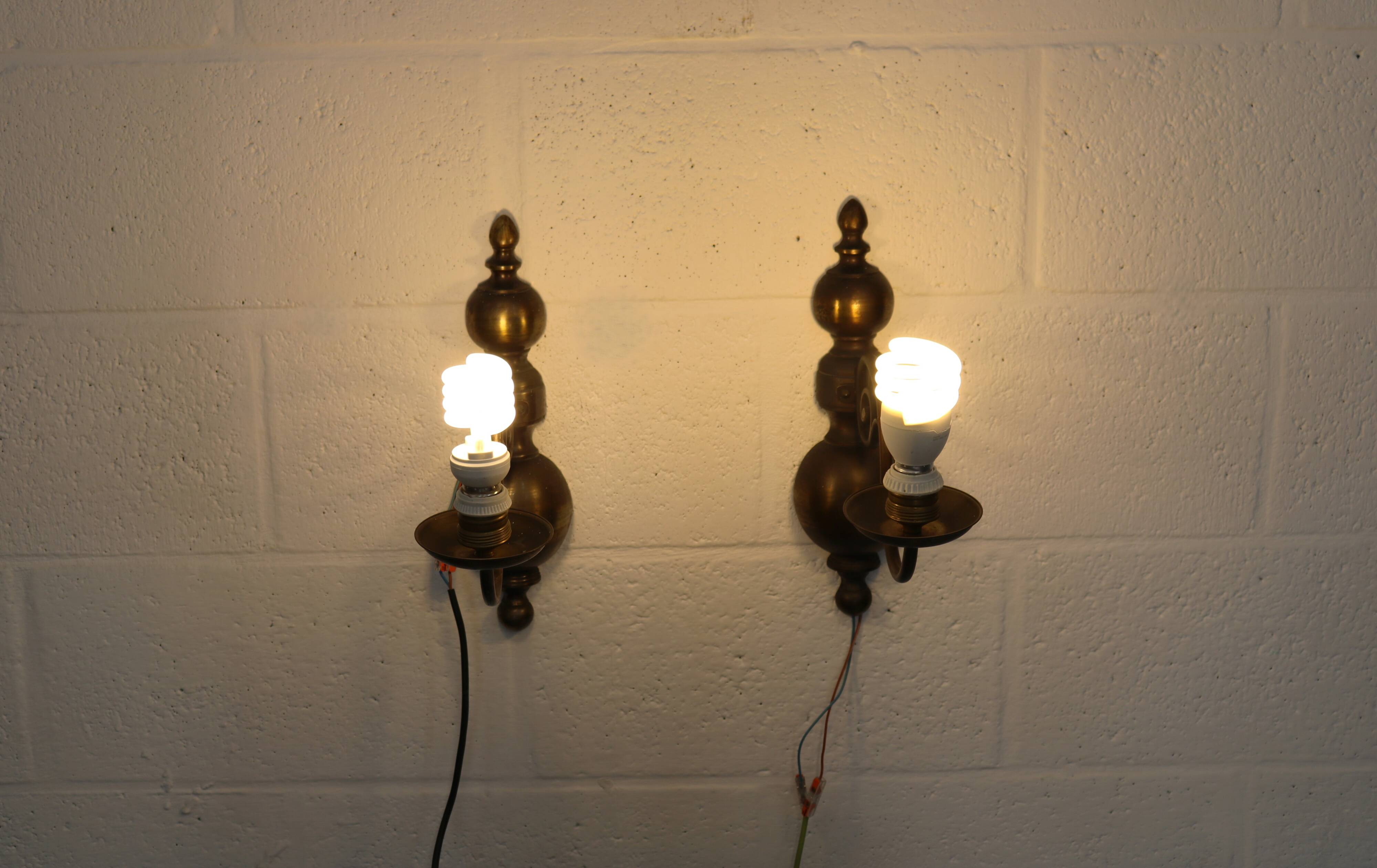 Pair of Antique Brass Wall Lamps – Vintage 1950s Sconces