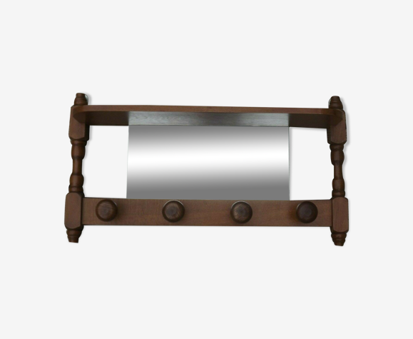 Vintage French Wall Mounted Wooden Coat Rack With Shelf Mirror And Hooks 3529 Selency Vintage French Wall Mounted Wooden Coat, French Vintage Wood Coat Rack