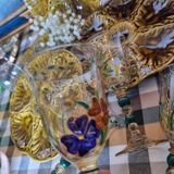 Set of 4 antique hand painted glass water or wine glasses with details inspired by the style