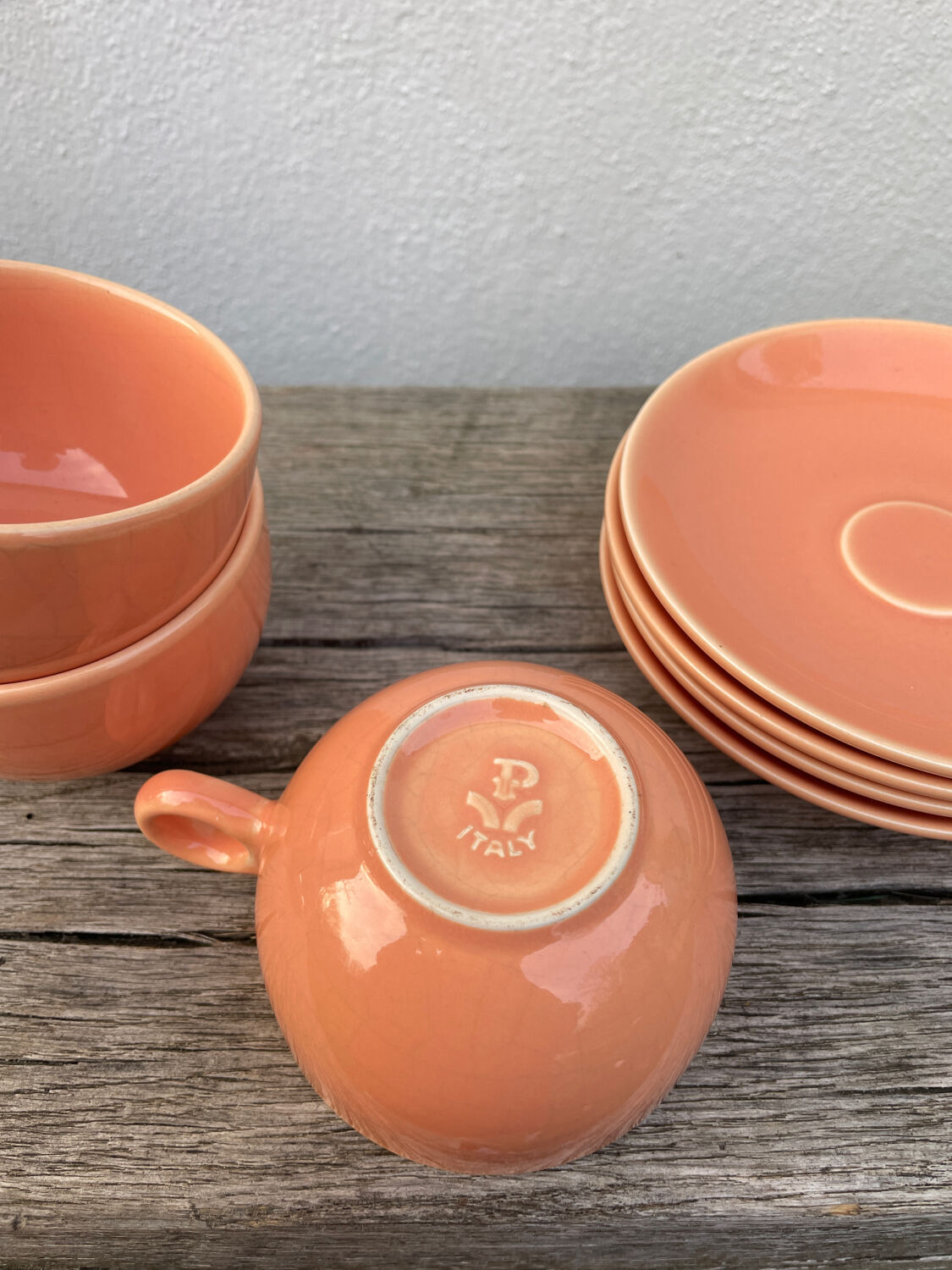 4 salmon ceramic tea or coffee cups