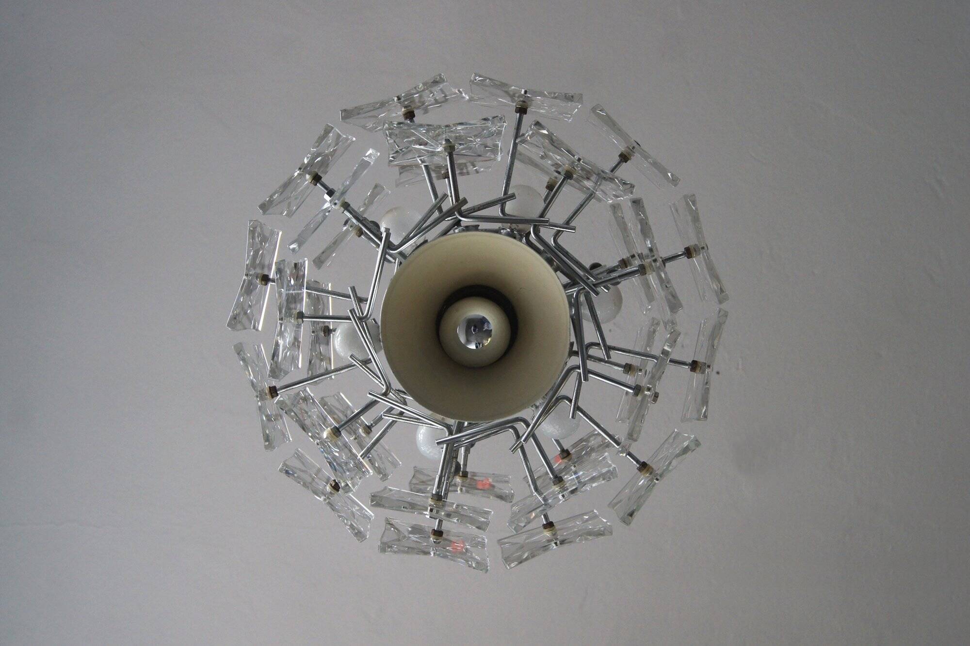German Chromed Chandelier with Crystals from Kinkeldey, 1960s