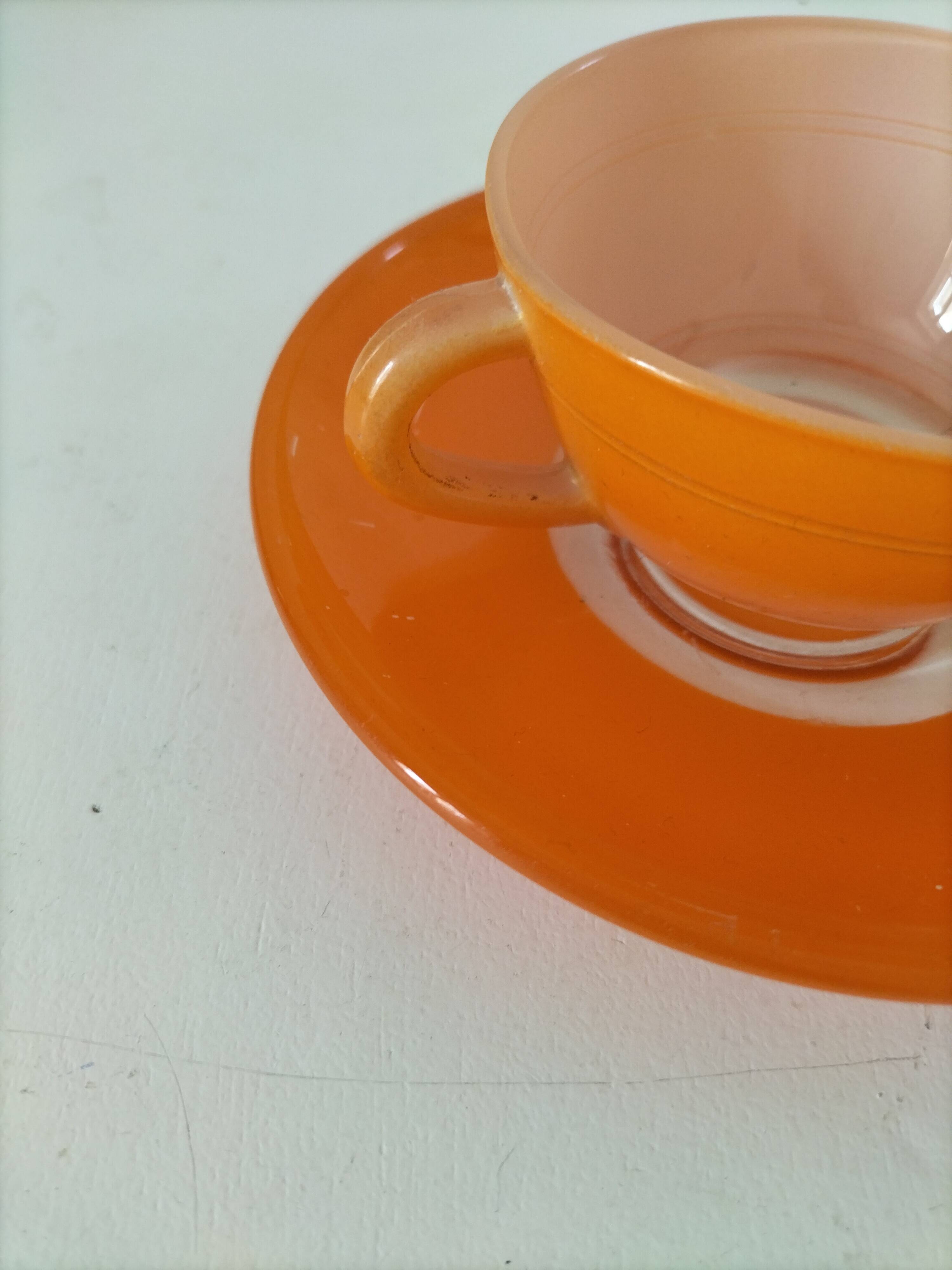 Duralex orange cup and saucer – vintage 70s design