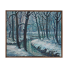Painting Snowy and wooded river landscape HST signed early twentieth century