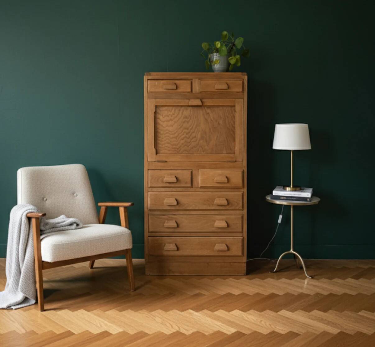 Vintage wooden secretary desk in the style of a professional piece of furniture