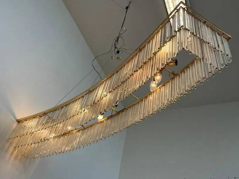 Big design hand made XXL glass and brass austrian chandelier - 1980s