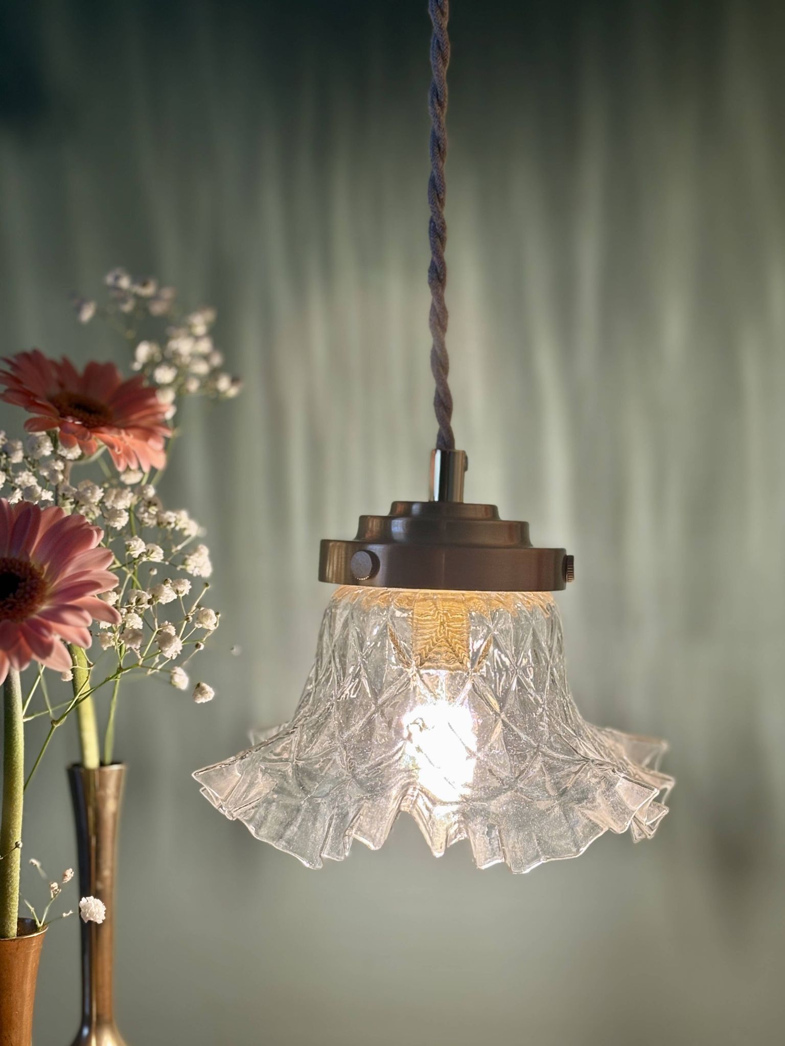 Suspension abat-jour vintage en verre