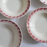 Set of 4 vintage soup plates with burgundy decoration
