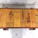 Vintage coffee table in wood and ceramics of Vallauris 60s 70s