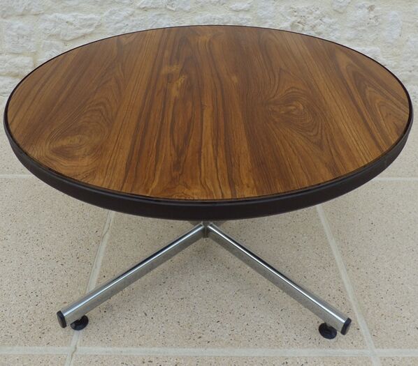 VINTAGE round coffee table in metal and wood