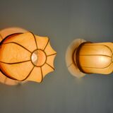 Pair of "cocoon" wall lights, resin and pine, Italy, 1970