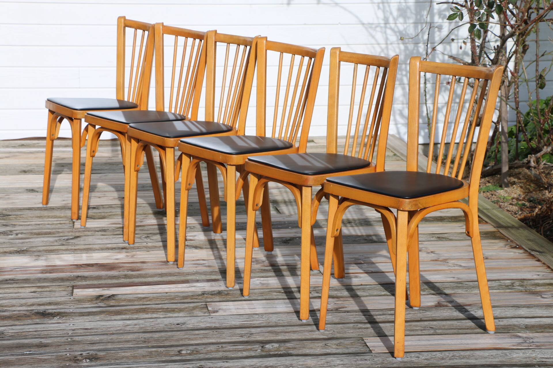 10 baumann chairs no. 12 black faux leather light beech