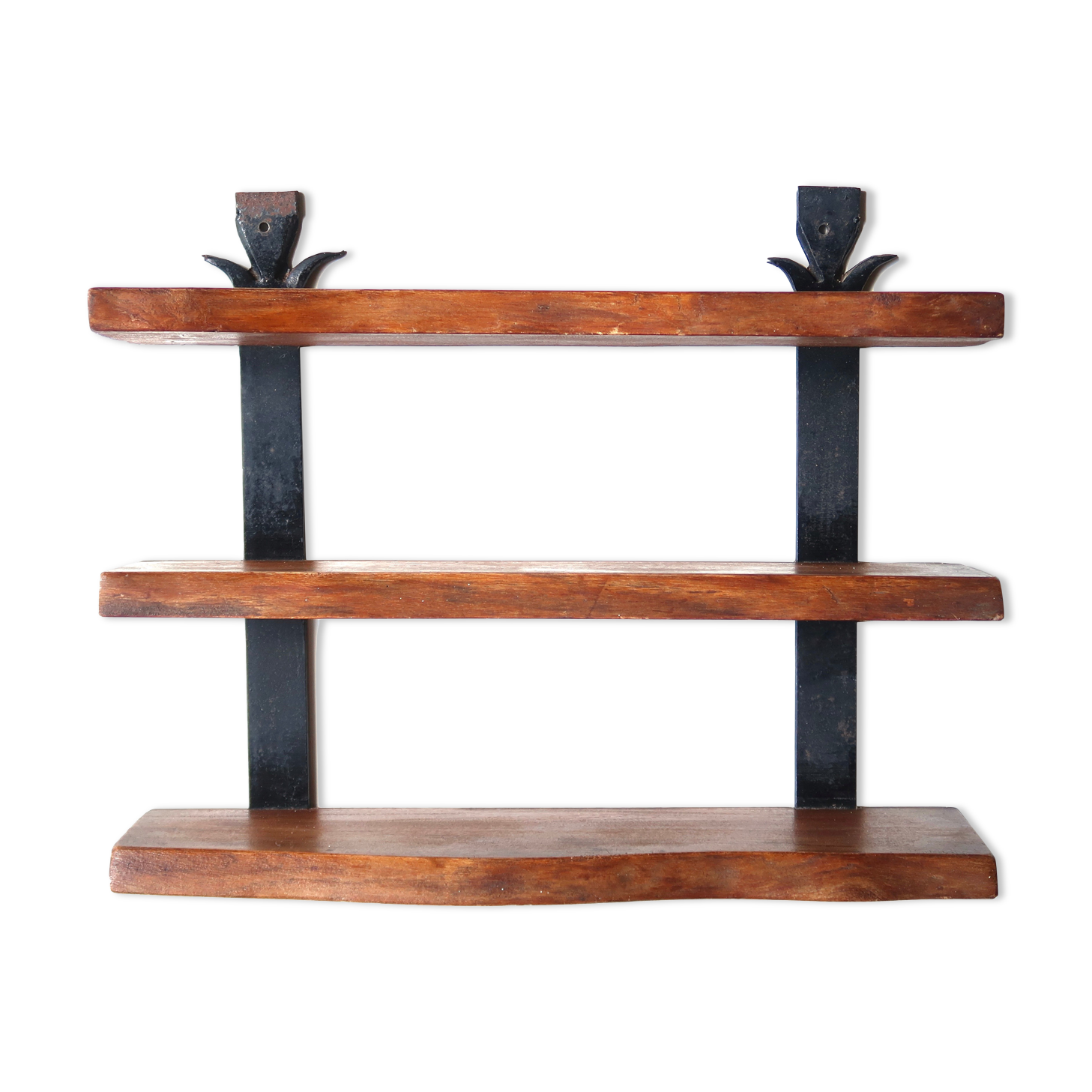 Etagère murale en bois et fer forgé, années 70