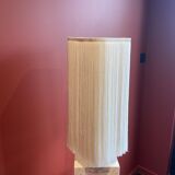 Beige marble stucco base, Houles white ecru fringed lampshade.