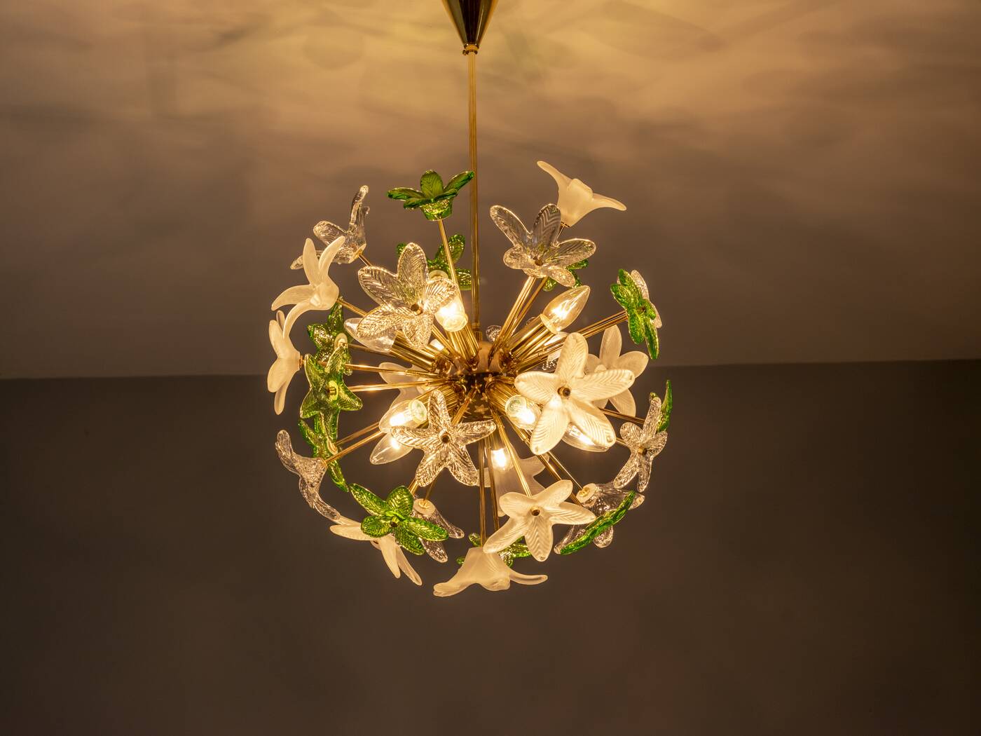 Sculptural Floral Glass Chandelier, Czechoslovakia, 1970s–1980s