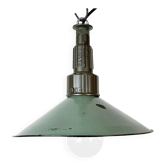 Lampe pendante militaire en émail pétrolier industriel avec un dessus en aluminium coulé